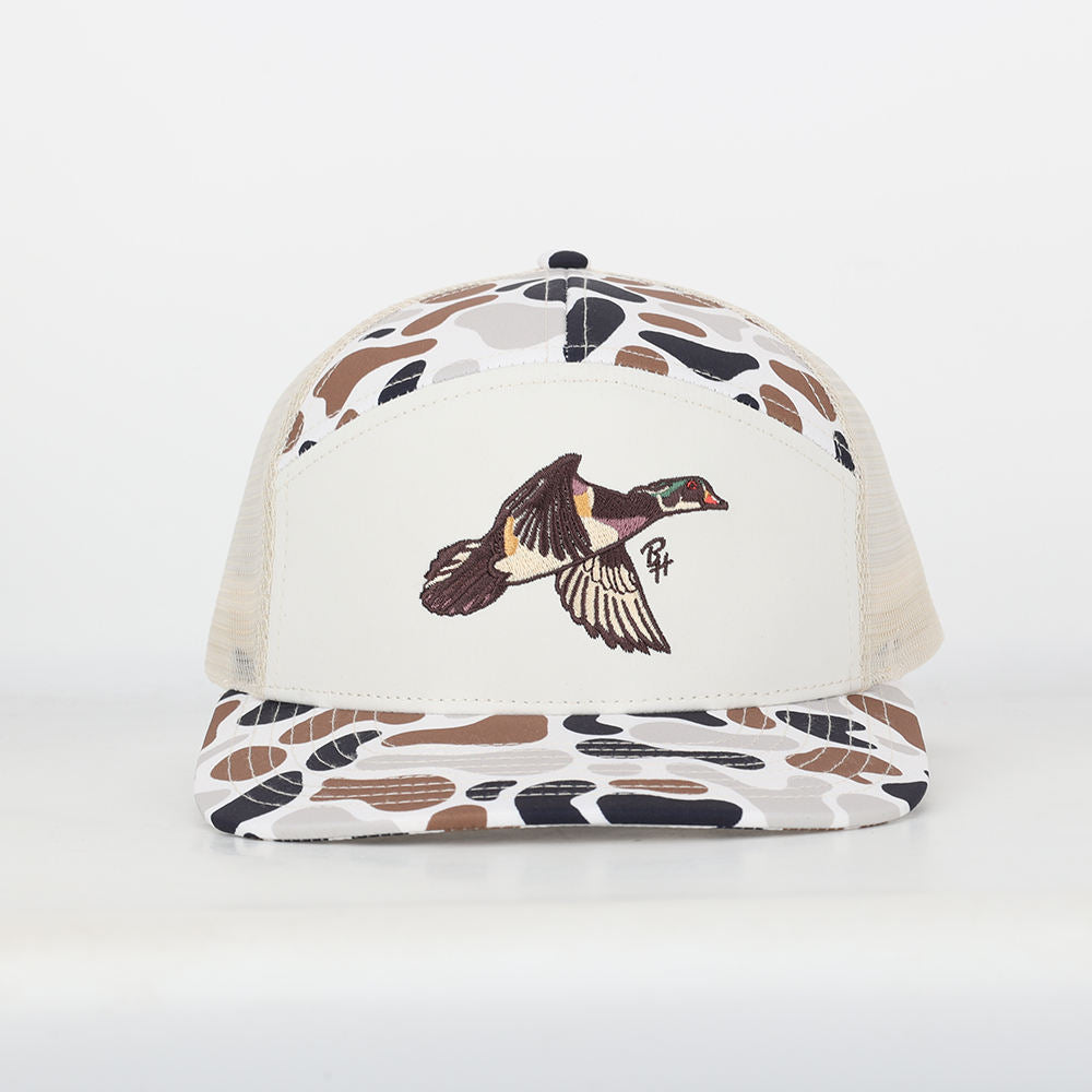 High Quality 7-Panel Camo Baseball Snapback Trucker Mesh Cap 3D Embroidery Custom Logo Popular Mens' Fitted Wholesale Hat